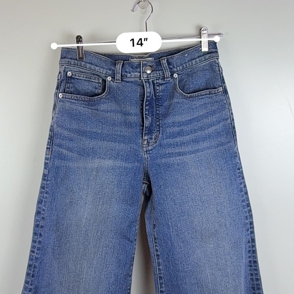 Madewell Flared Wide-Leg Jeans Medium Wash Raw Hem High Rise Women Size 27 - Picture 14 of 16
